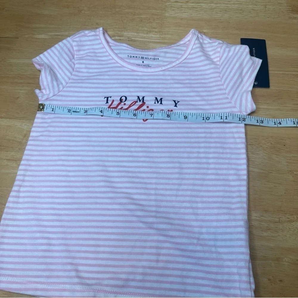 Tommy Hilfiger Girls Size 6 Pink And White Striped Tee NWT